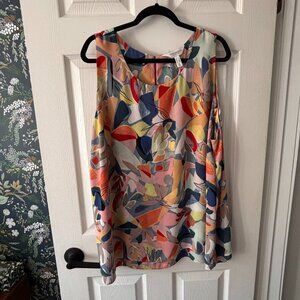 Abstract Print Double Layer Sleeveless Blouse
